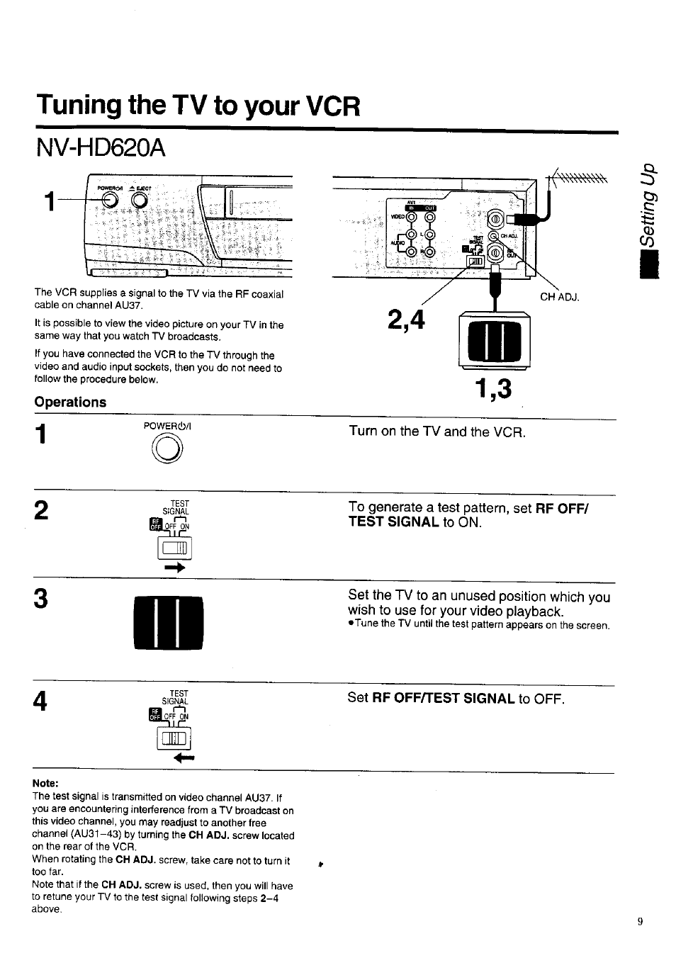 Tuning the tv to your vcr, Setting the clock of your vcr, Nv-hd620a | Panasonic NV-HD620 User Manual | Page 9 / 38
