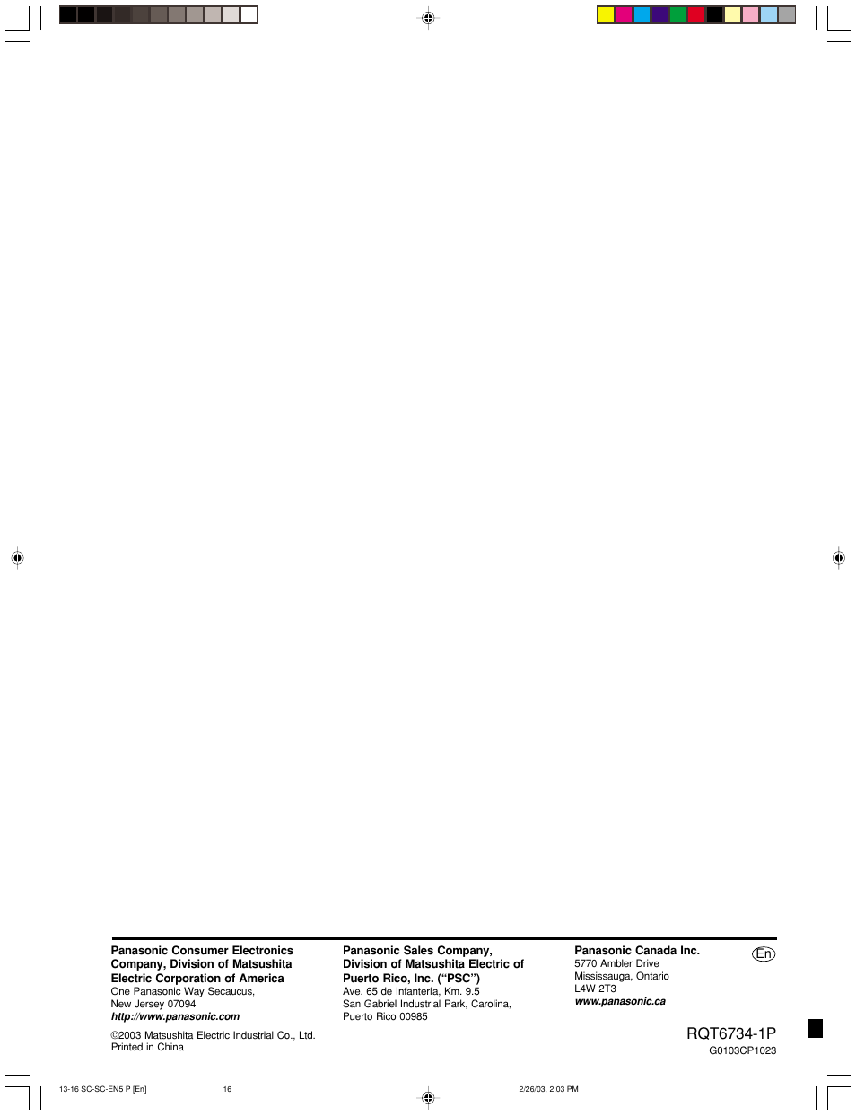 Panasonic SC-EN53 User Manual | Page 16 / 16
