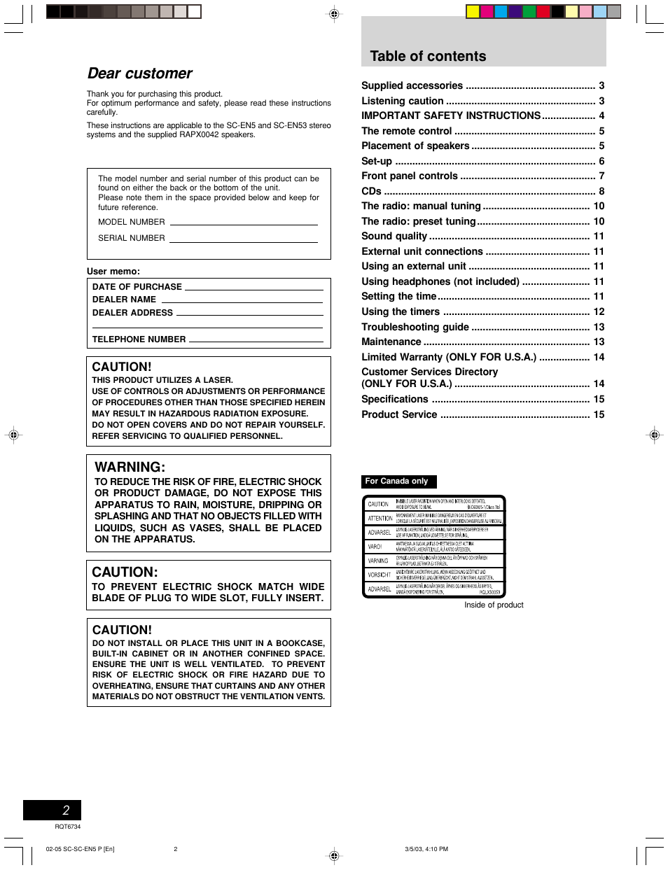 Panasonic SC-EN53 User Manual | Page 2 / 16