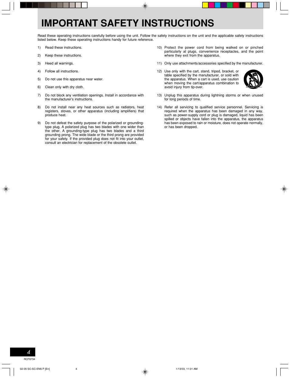 Important safety instructions | Panasonic SC-EN53 User Manual | Page 4 / 16