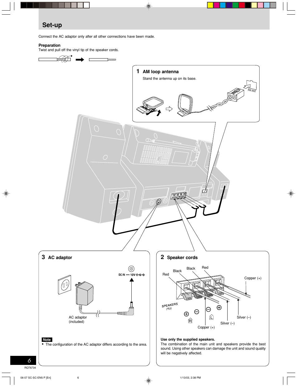Set-up | Panasonic SC-EN53 User Manual | Page 6 / 16