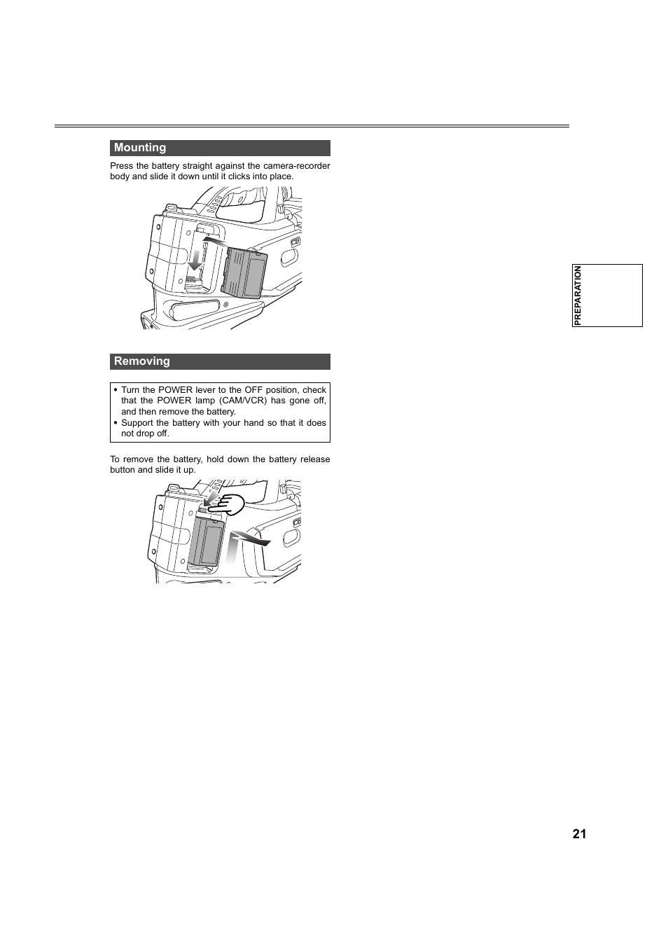 Mounting, Removing, P21) | Panasonic AG-DVC60P User Manual | Page 21 / 82