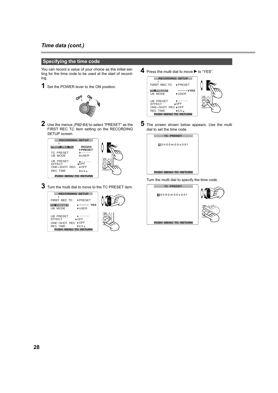 Specifying the time code, 28 time data (cont.) | Panasonic AG-DVC60P User Manual | Page 28 / 82