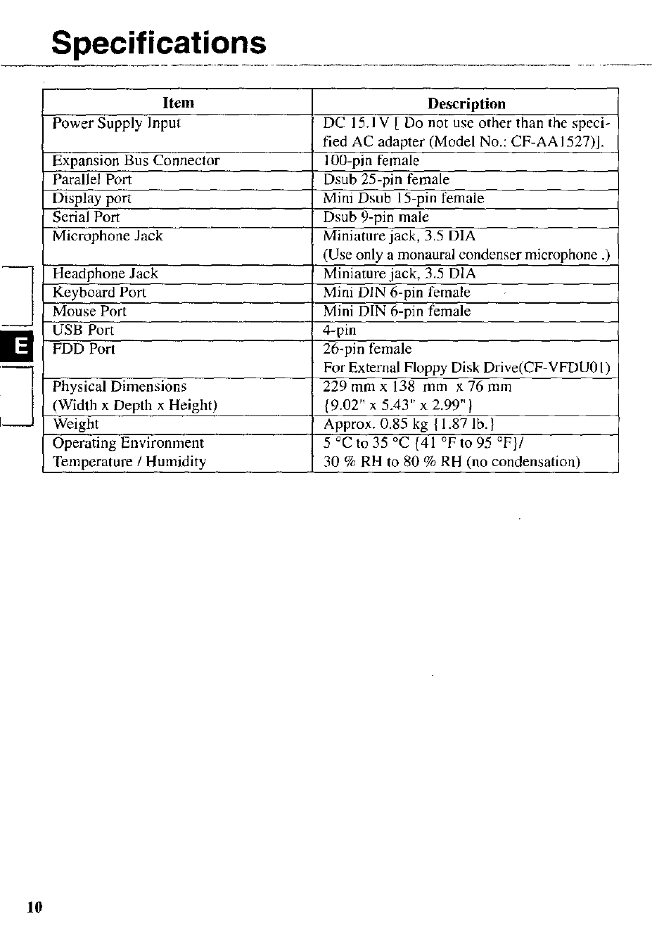 Specifications | Panasonic CF-VEB342 User Manual | Page 10 / 28