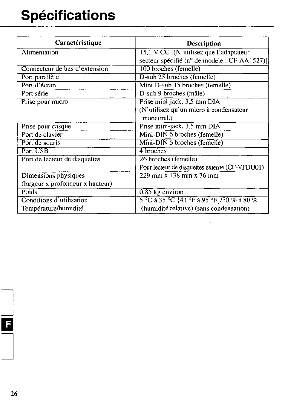 Spécifications | Panasonic CF-VEB342 User Manual | Page 26 / 28