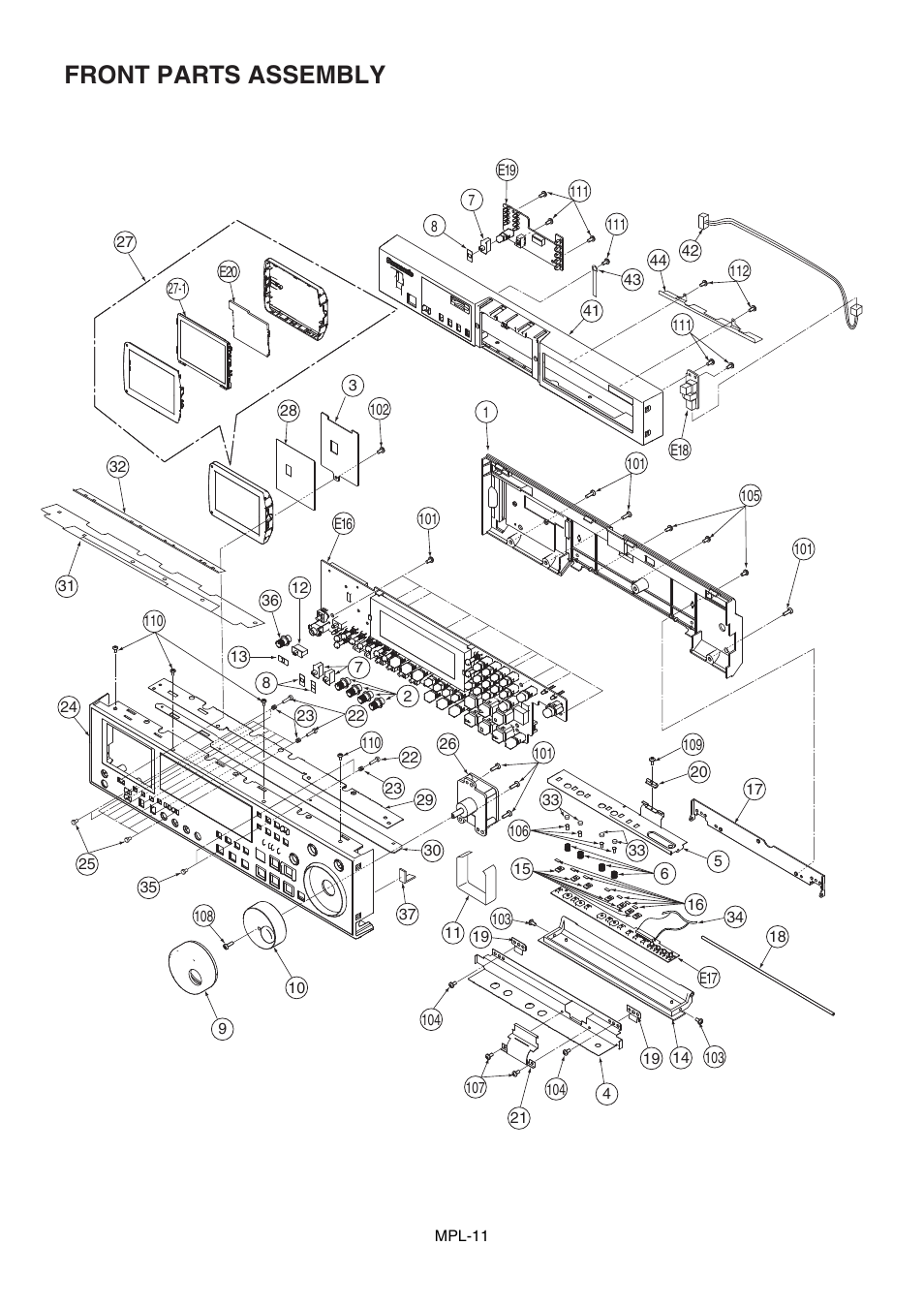 Front parts assembly | Panasonic AJ-D965MC User Manual | Page 12 / 21