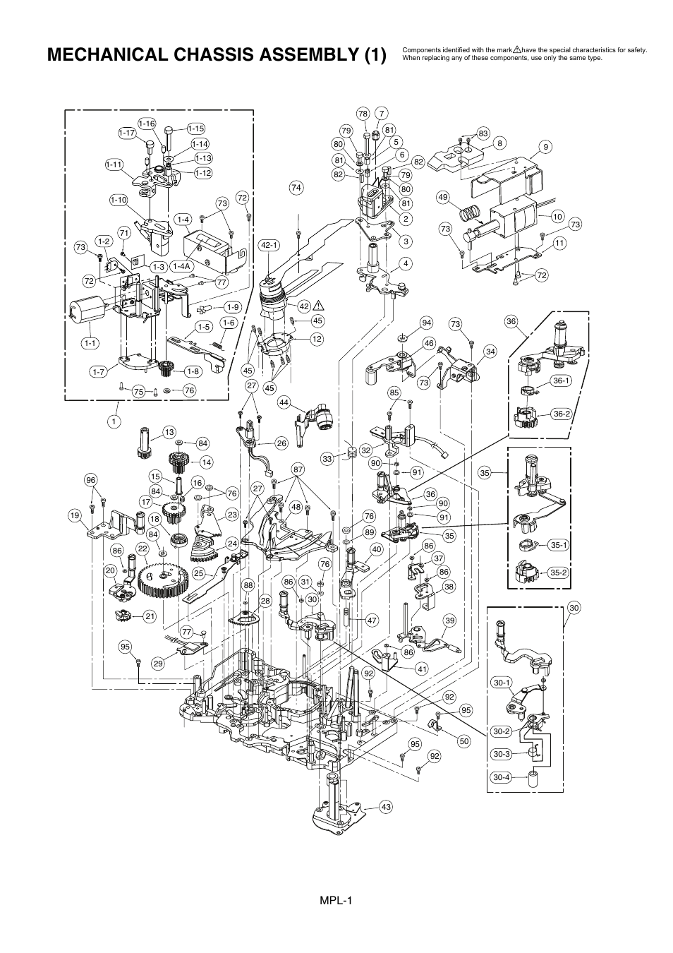 Mechanical chassis assembly (1), Mpl-1 | Panasonic AJ-D965MC User Manual | Page 2 / 21