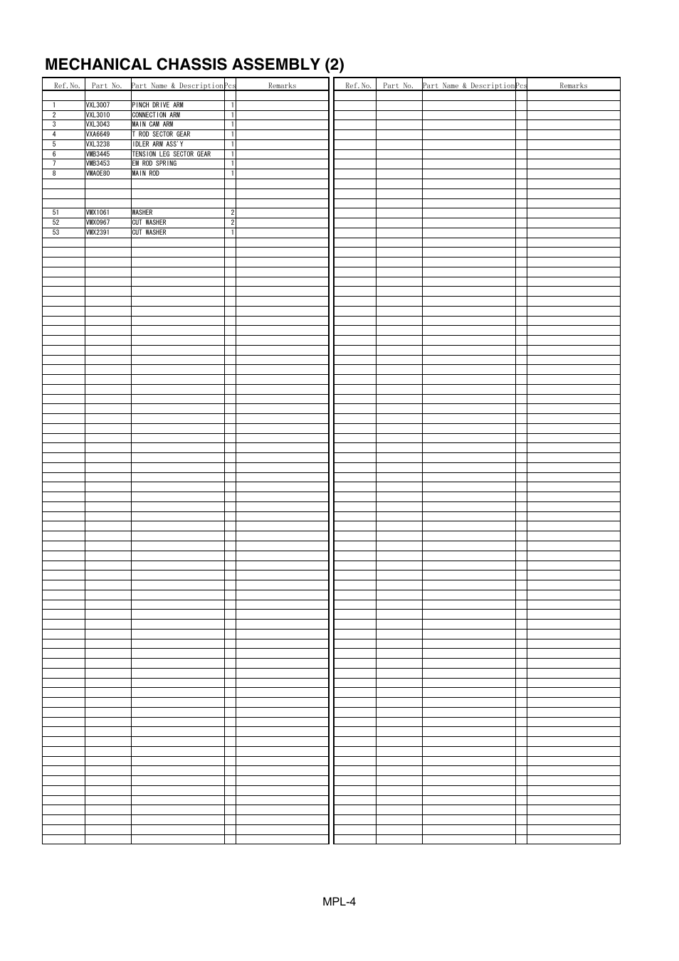 Mechanical chassis assembly (2), Mpl-4 | Panasonic AJ-D965MC User Manual | Page 5 / 21