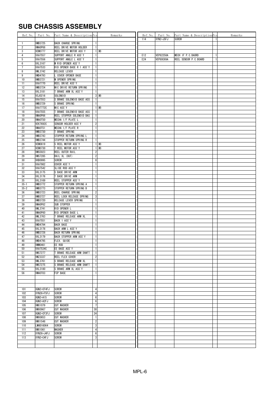 Sub chassis assembly, Mpl-6 | Panasonic AJ-D965MC User Manual | Page 7 / 21