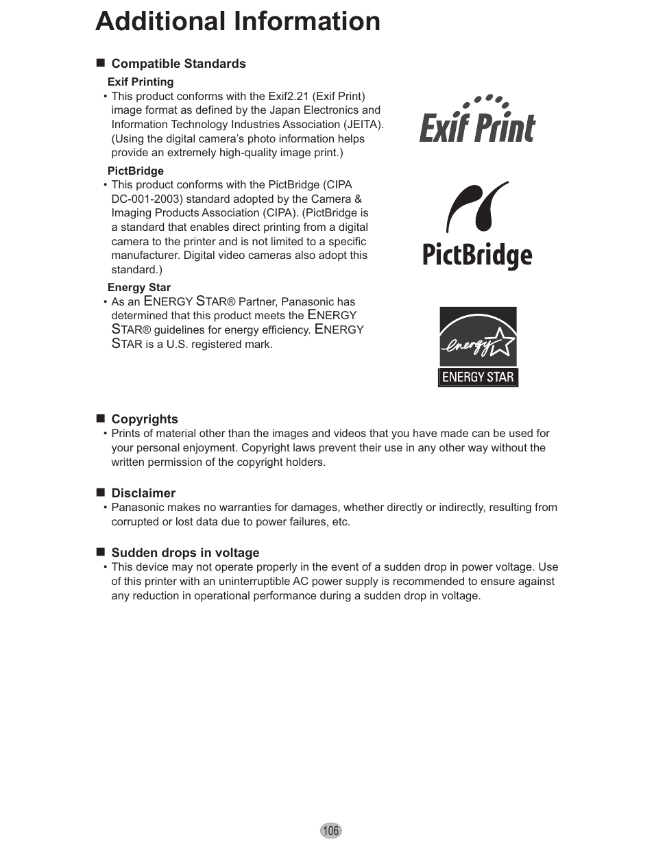 Additional information | Panasonic KX-PX10M User Manual | Page 106 / 112