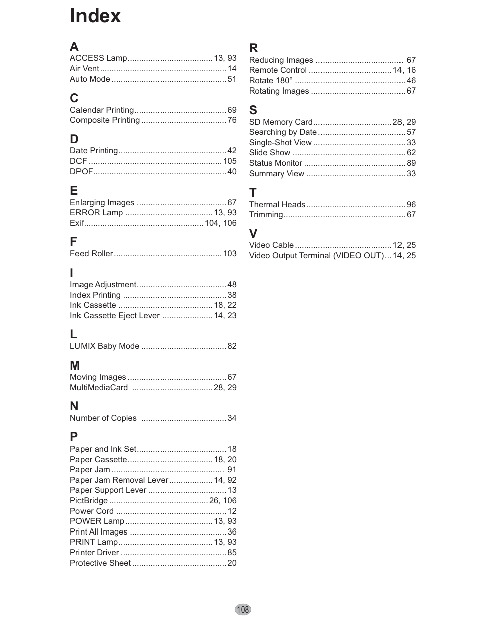 Index | Panasonic KX-PX10M User Manual | Page 108 / 112