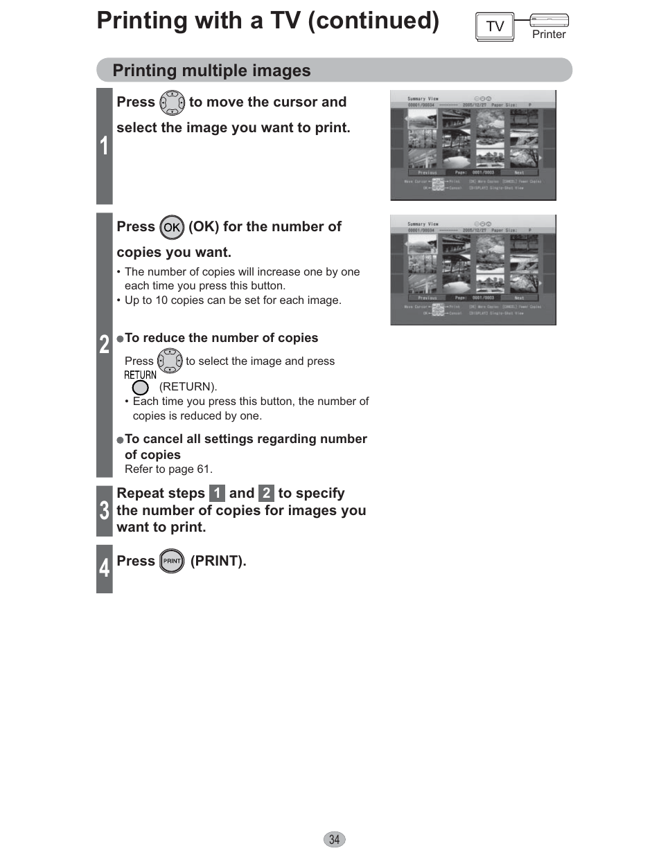 Printing with a tv (continued) | Panasonic KX-PX10M User Manual | Page 34 / 112