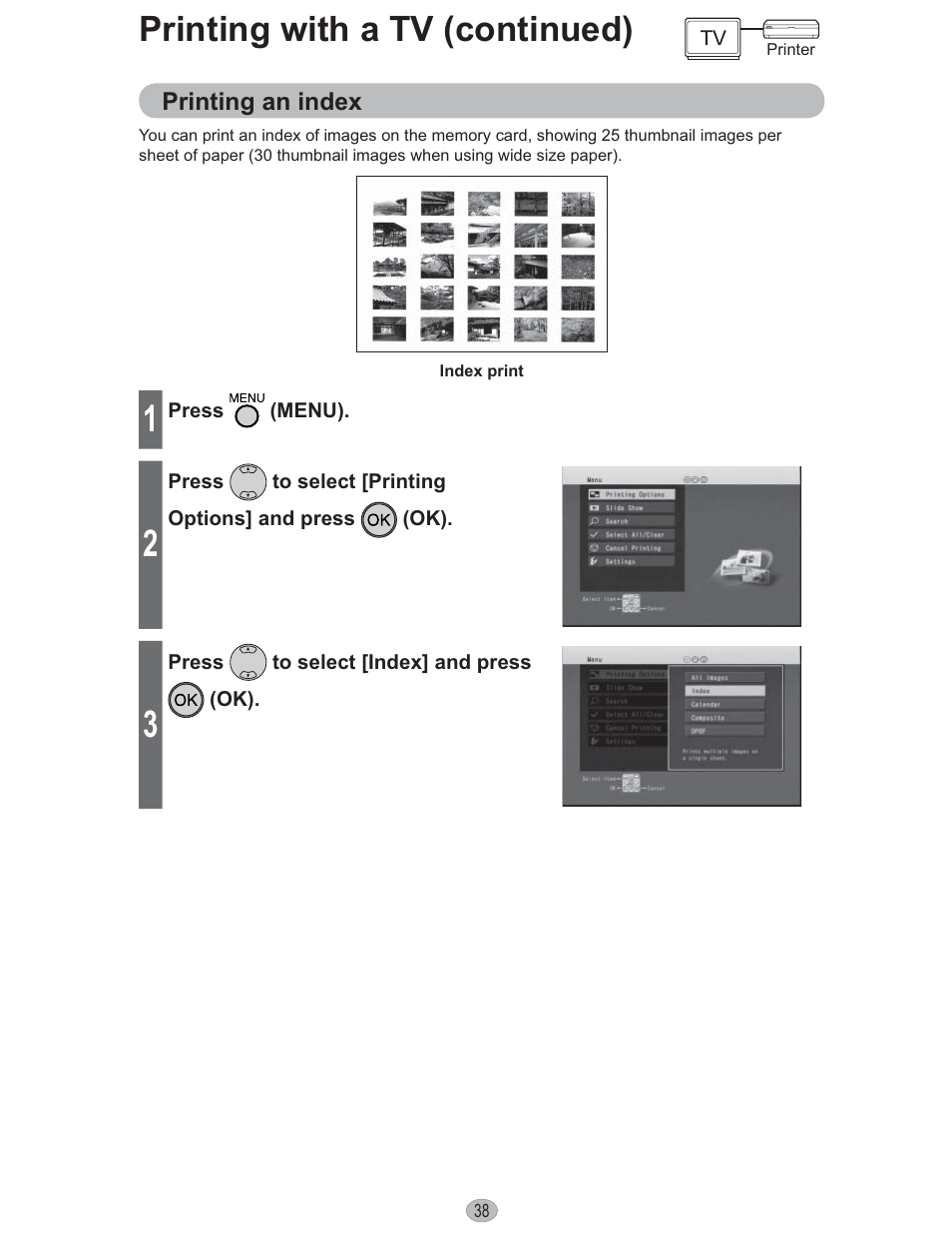 Printing with a tv (continued) | Panasonic KX-PX10M User Manual | Page 38 / 112