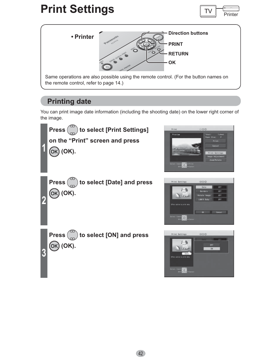 Changing settings, Print settings | Panasonic KX-PX10M User Manual | Page 42 / 112
