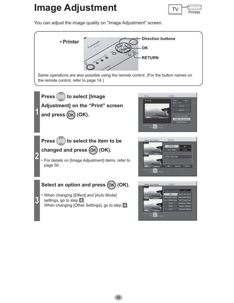 Image adjustment | Panasonic KX-PX10M User Manual | Page 48 / 112