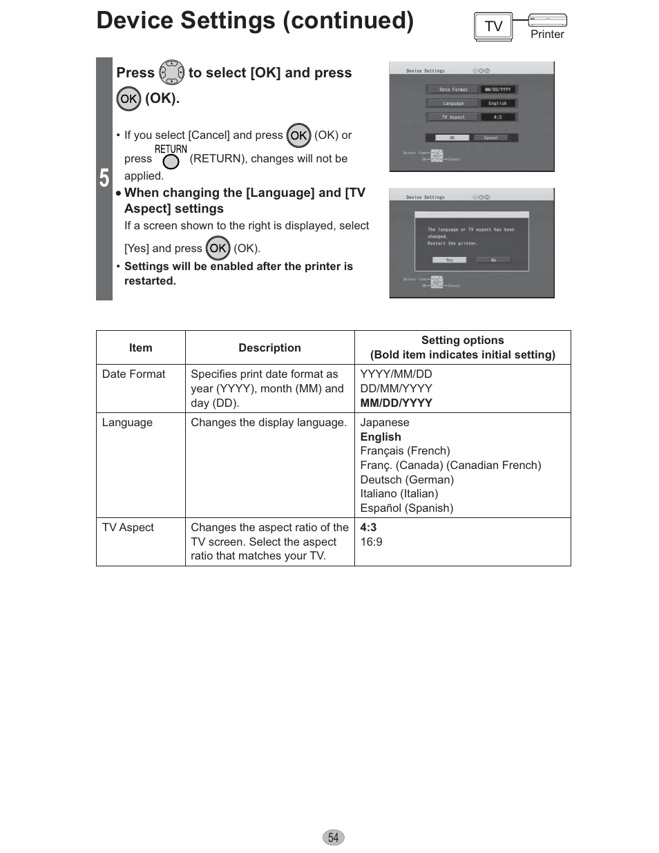 Device settings (continued) | Panasonic KX-PX10M User Manual | Page 54 / 112