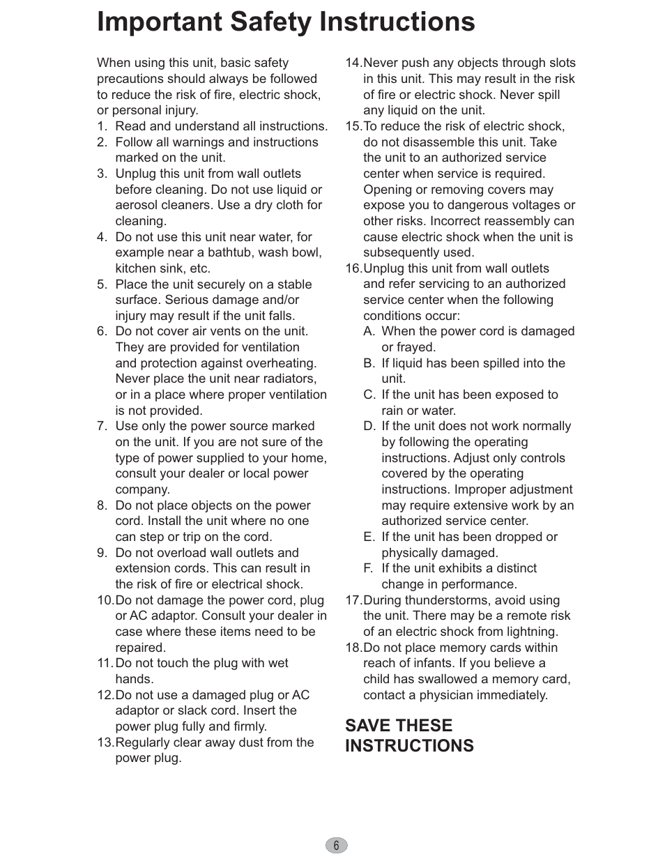 Before use, Important safety instructions, Save these instructions | Panasonic KX-PX10M User Manual | Page 6 / 112