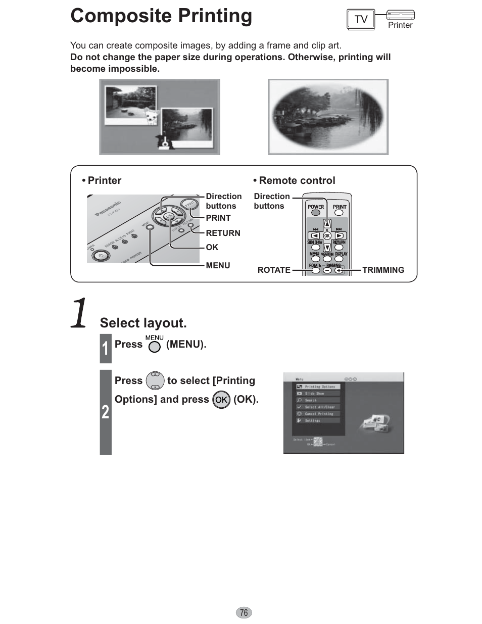 Composite printing, Select layout | Panasonic KX-PX10M User Manual | Page 76 / 112