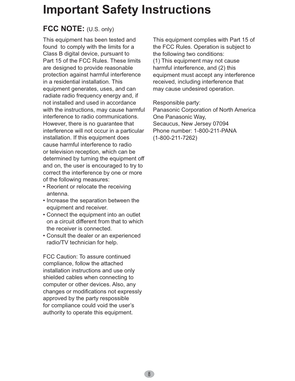 Important safety instructions | Panasonic KX-PX10M User Manual | Page 8 / 112