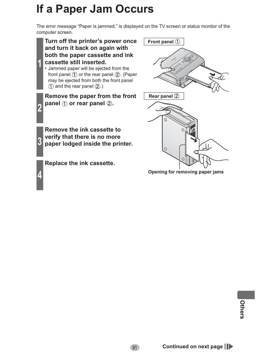 If a paper jam occurs | Panasonic KX-PX10M User Manual | Page 91 / 112