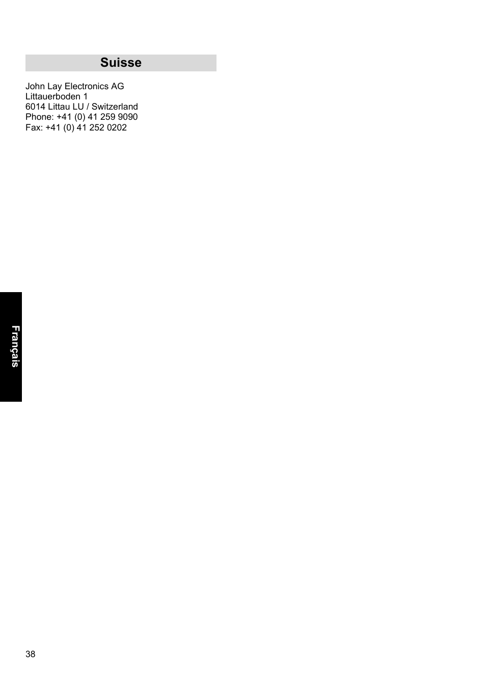 Suisse | Panasonic A100 User Manual | Page 39 / 65