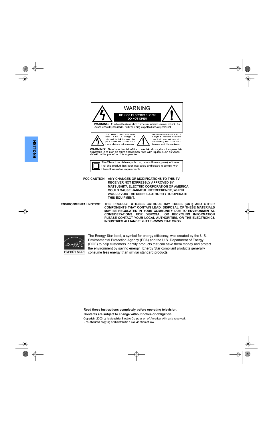 Panasonic CT 20L8 User Manual | Page 2 / 57