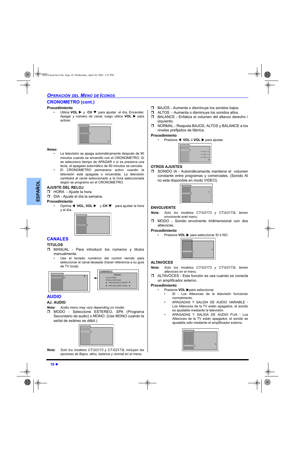 Canales, Audio | Panasonic CT 20L8 User Manual | Page 28 / 57