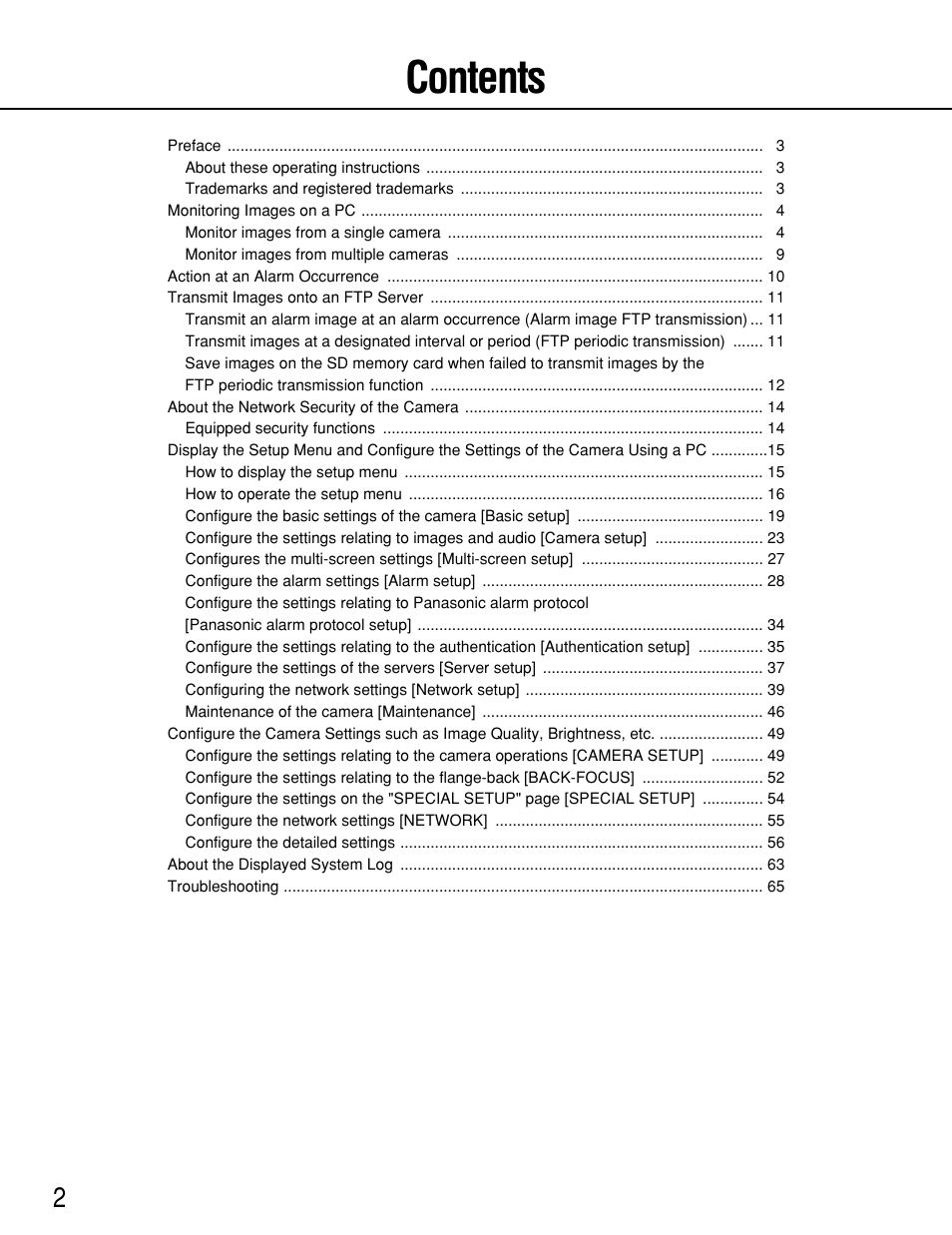 Panasonic WV-NP1000 User Manual | Page 2 / 70