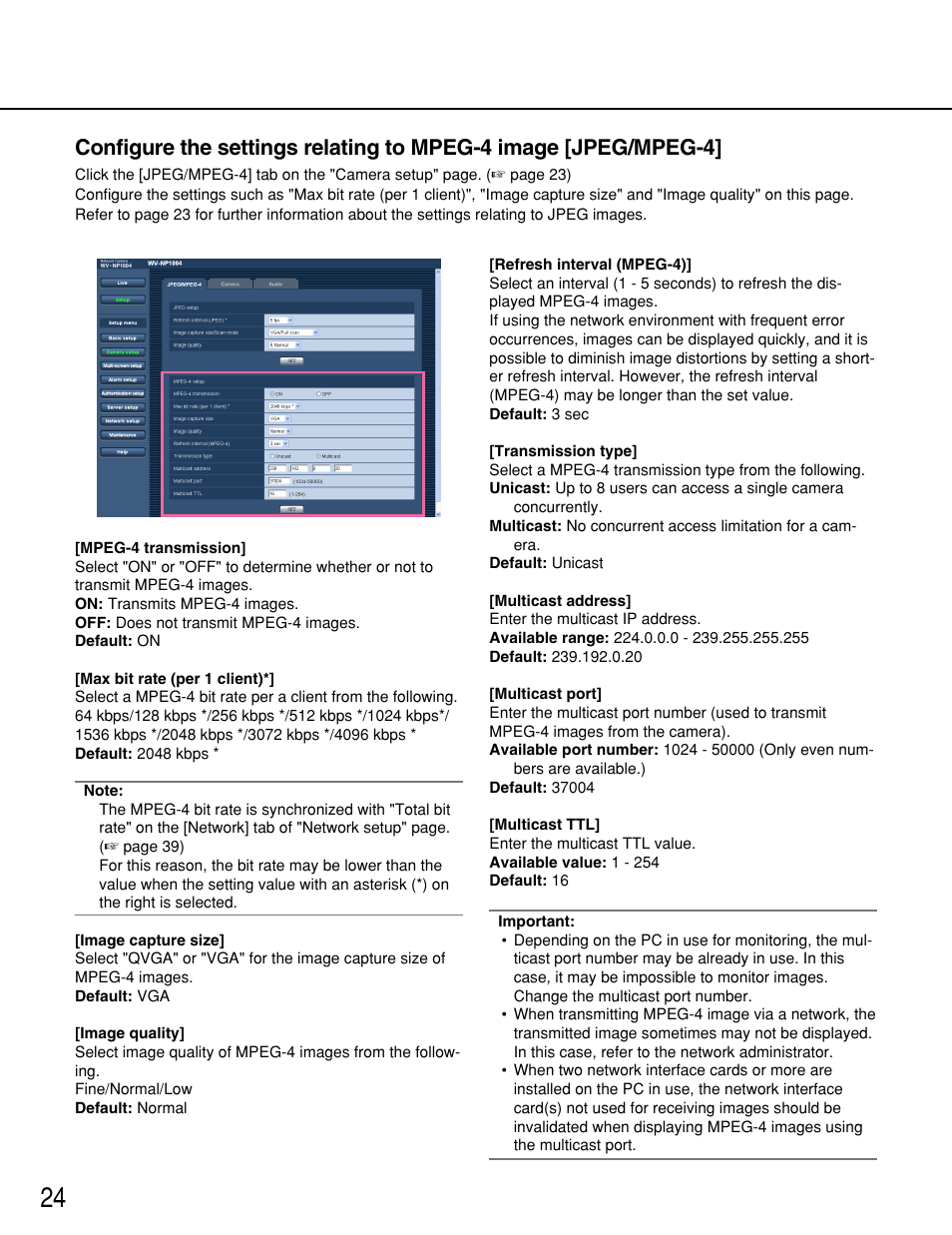 Panasonic WV-NP1000 User Manual | Page 24 / 70
