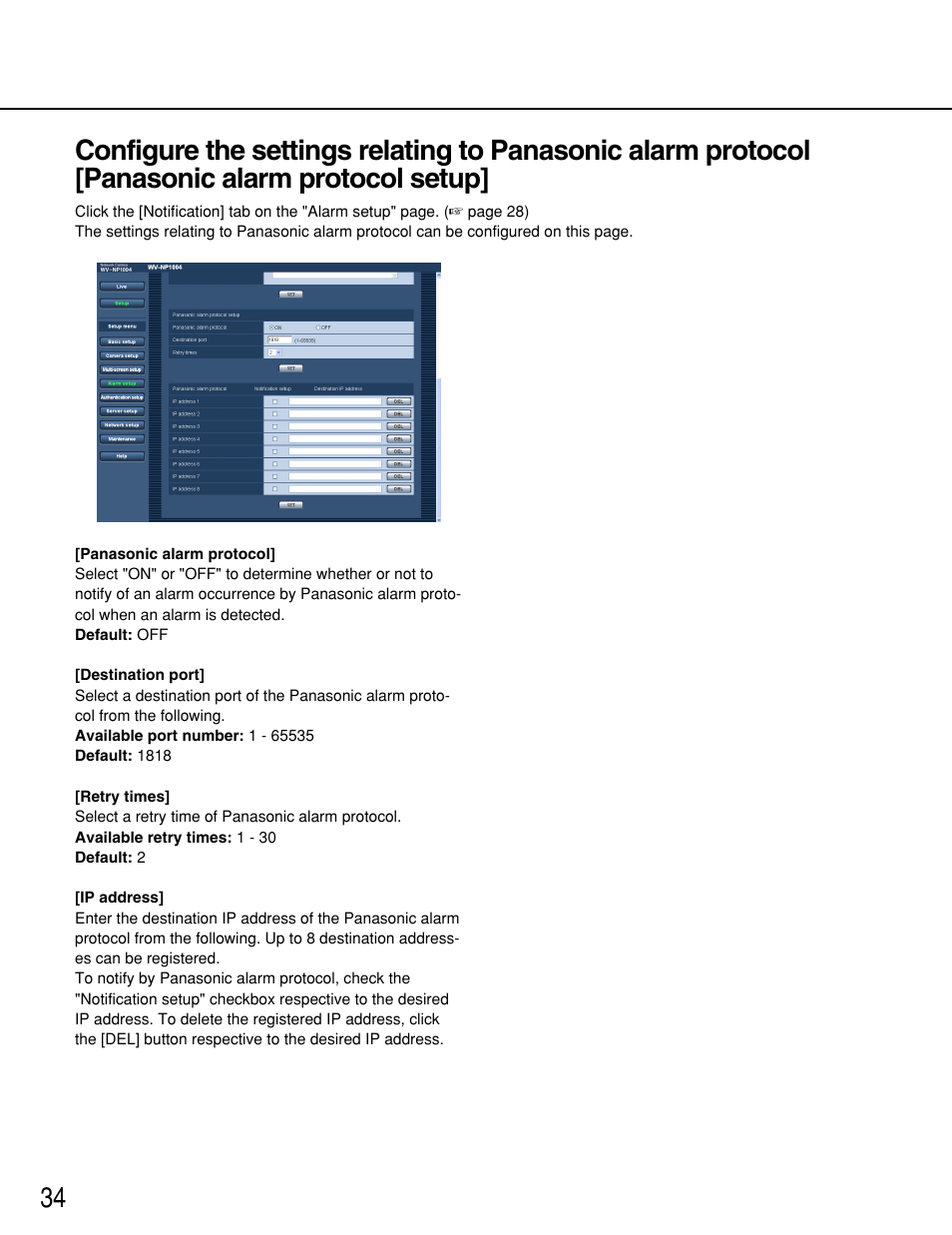 Panasonic WV-NP1000 User Manual | Page 34 / 70