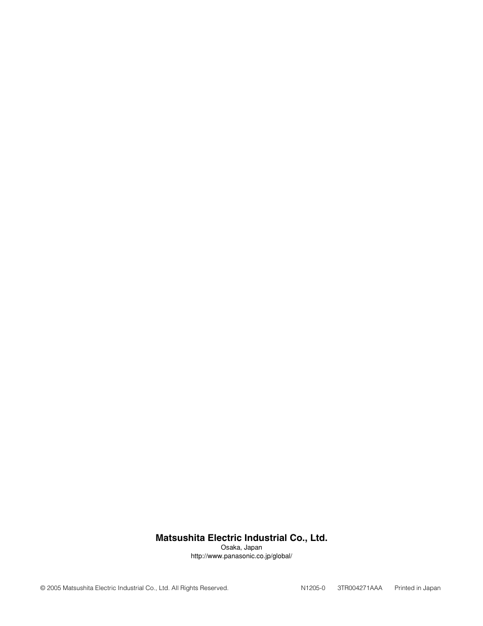 Matsushita electric industrial co., ltd | Panasonic WV-NP1000 User Manual | Page 70 / 70