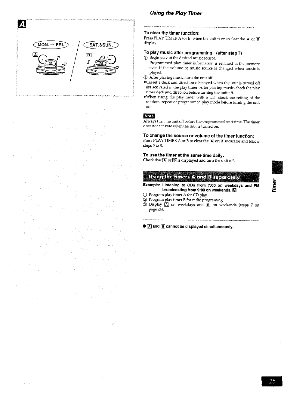 To clear the timer function, To play music after programming: (after step 7), To use the timer at the same time daily | Panasonic RX-ED77 User Manual | Page 25 / 36