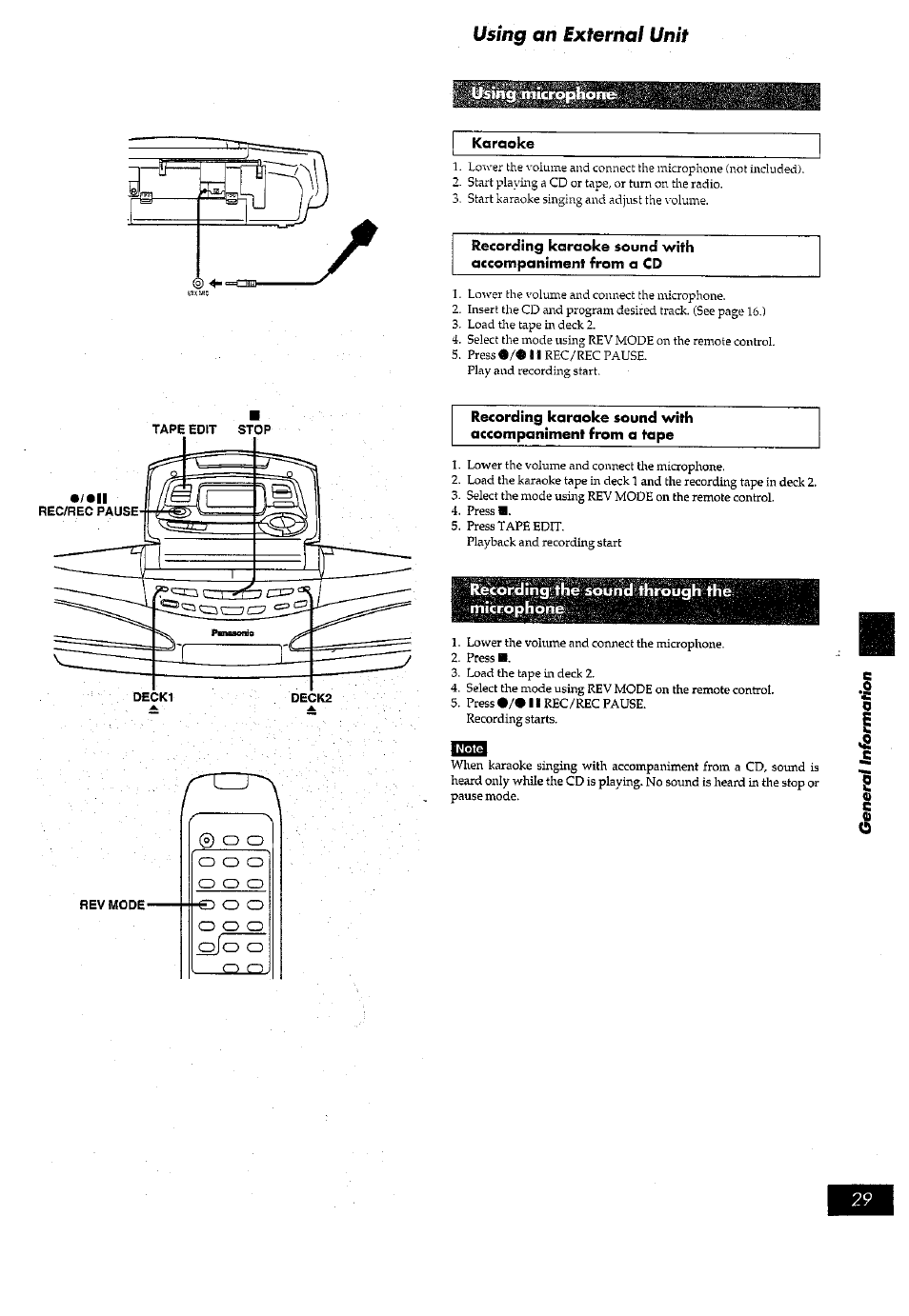 Karaoke, O o o o o o, Recb'rdm th'e | Panasonic RX-ED77 User Manual | Page 29 / 36