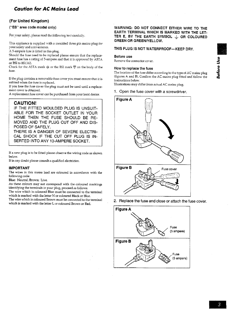 For united kingdom), Important, This plug is not waterproof—keep dry | Before use, How to replace the fuse | Panasonic RX-ED77 User Manual | Page 3 / 36