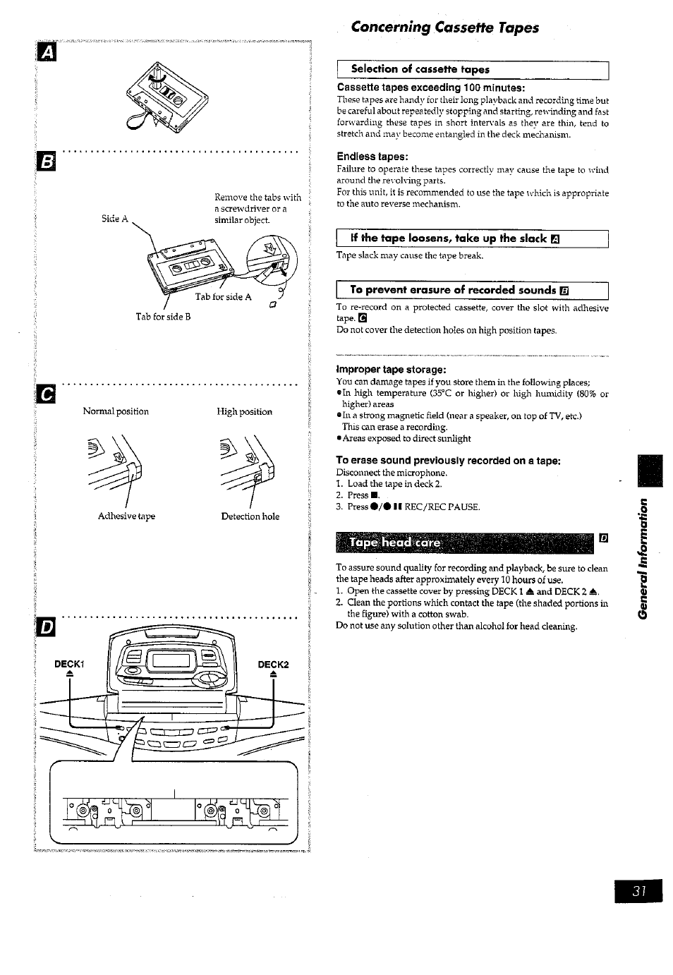 Selection of cassette tapes, Endless tapes | Panasonic RX-ED77 User Manual | Page 31 / 36
