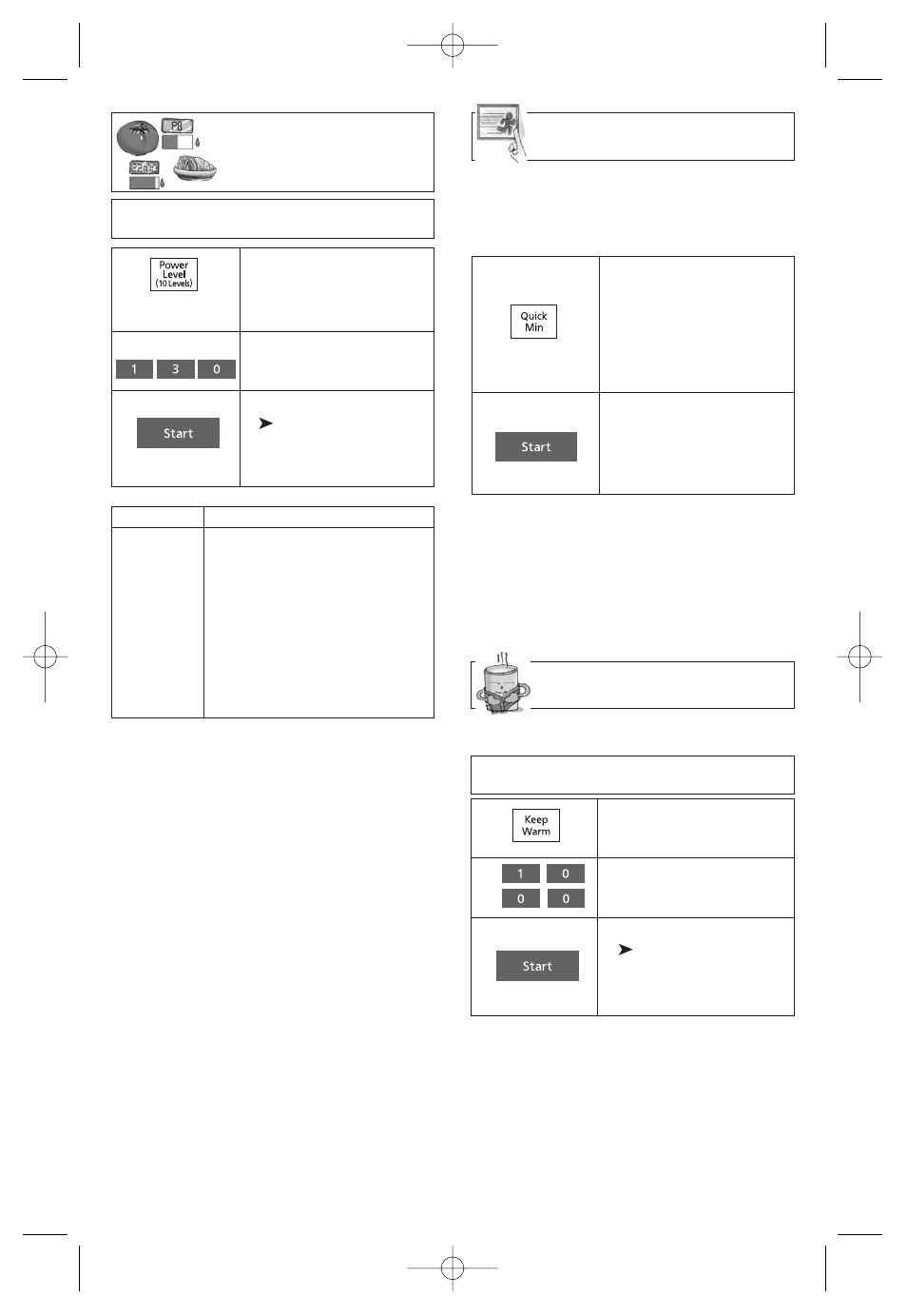 Selecting power & cook time, Quick min feature, Keep warm feature | Panasonic Inverter NN-SF550M User Manual | Page 14 / 32