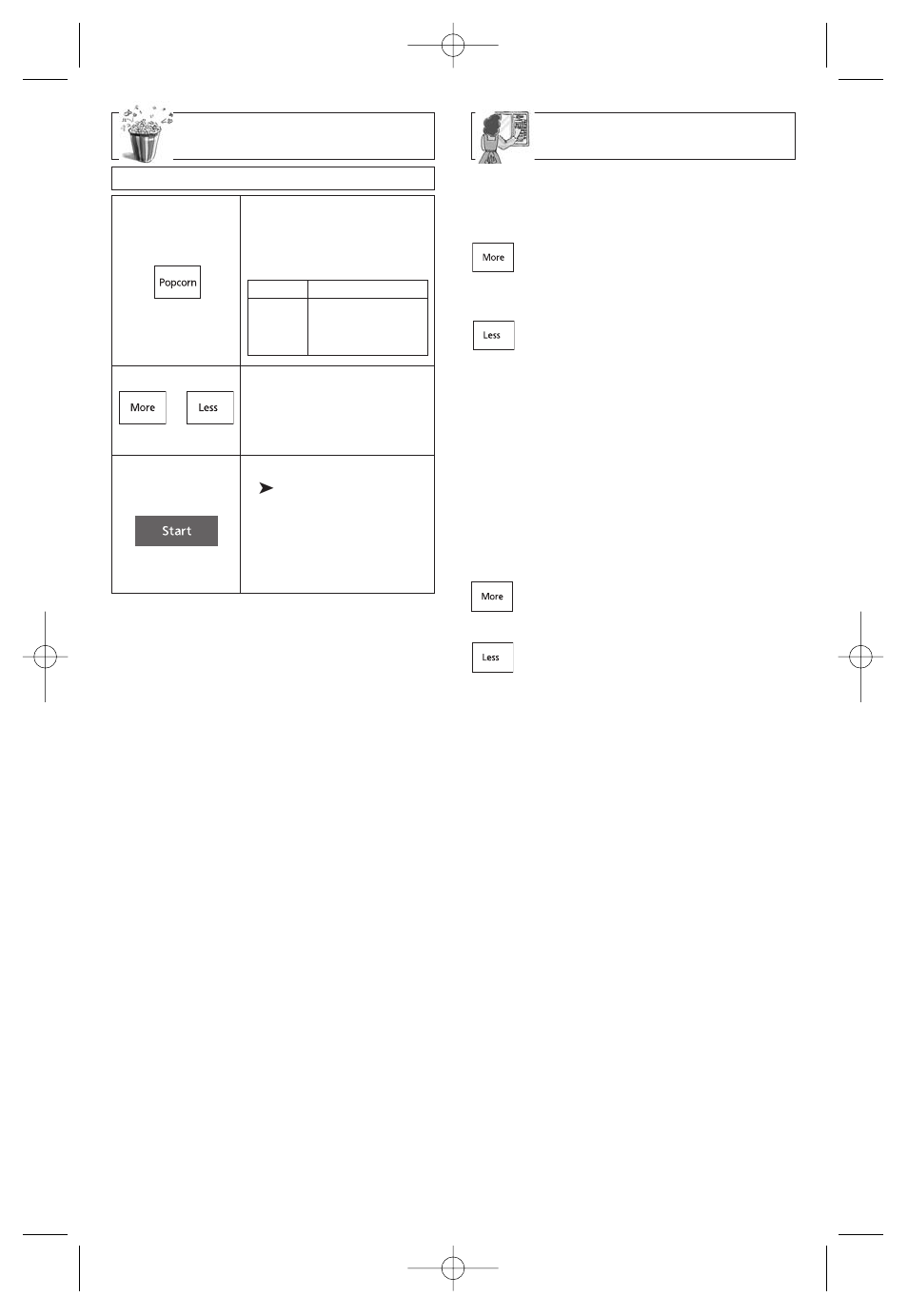 Popcorn feature more/less feature | Panasonic Inverter NN-SF550M User Manual | Page 15 / 32