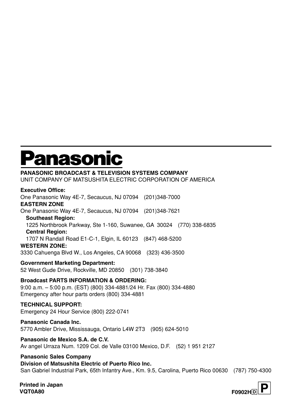 Panasonic AK-HTF900P User Manual | Page 12 / 12