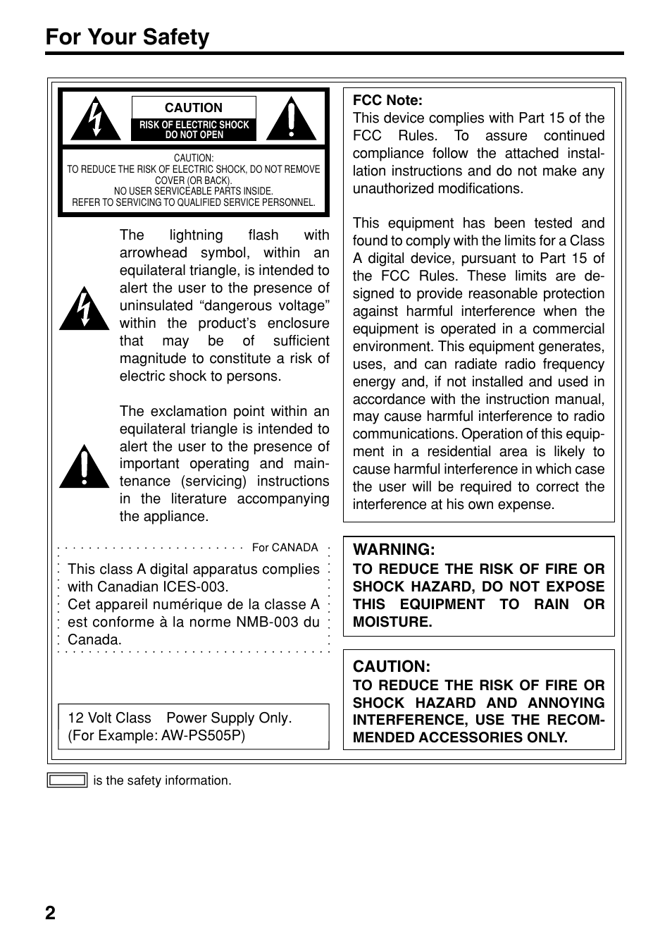 For your safety | Panasonic AK-HTF900P User Manual | Page 2 / 12