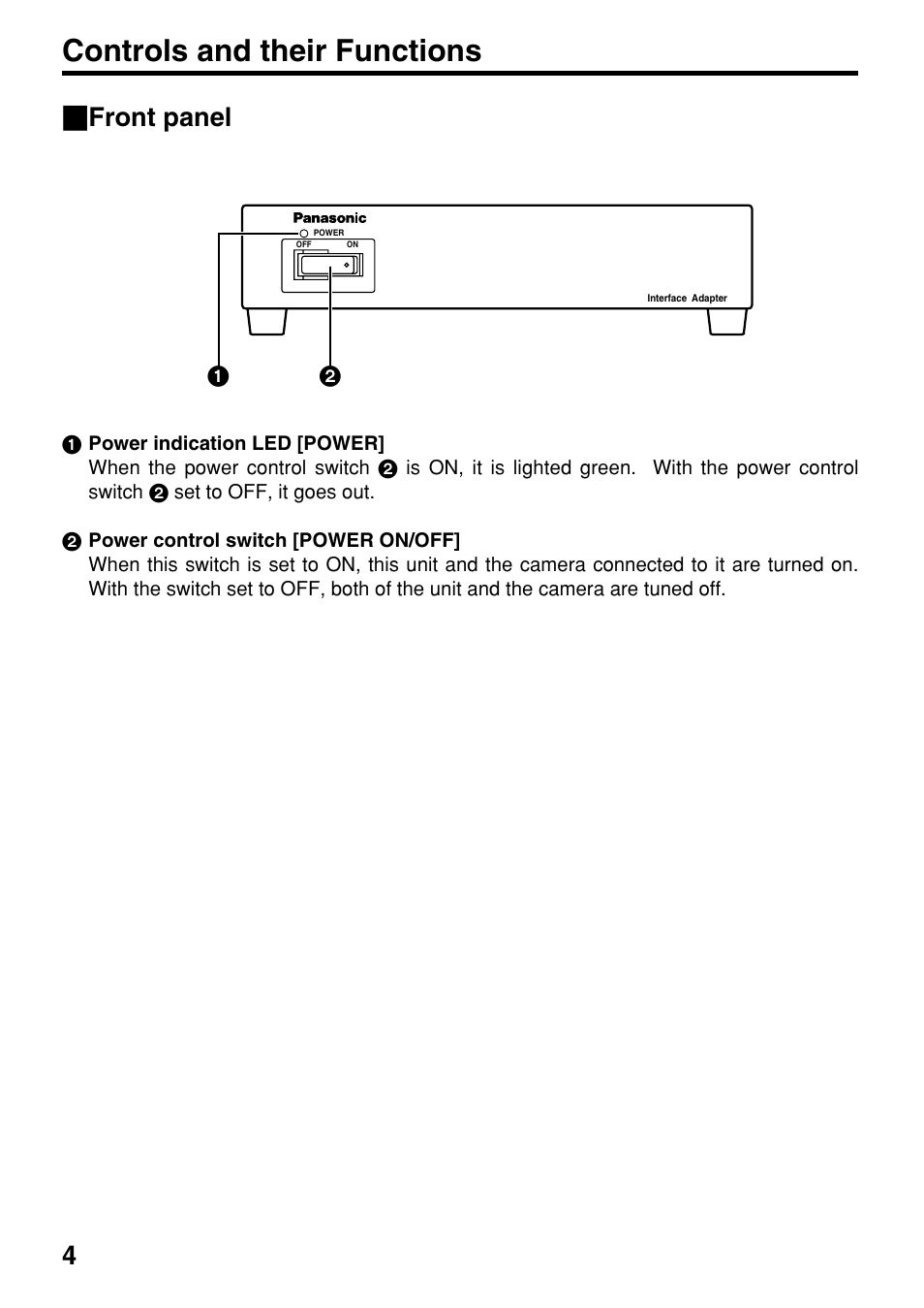 Controls and their functions, Front panel, 4_ front panel | Panasonic AK-HTF900P User Manual | Page 4 / 12