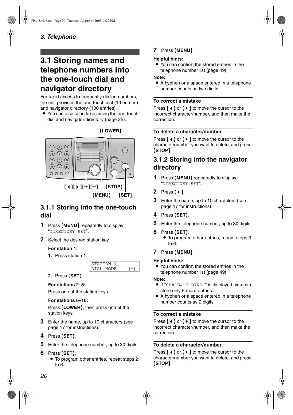 Telephone, Automatic dialling, 1 storing into the one-touch dial | 2 storing into the navigator directory | Panasonic KX-FP343AL User Manual | Page 22 / 58