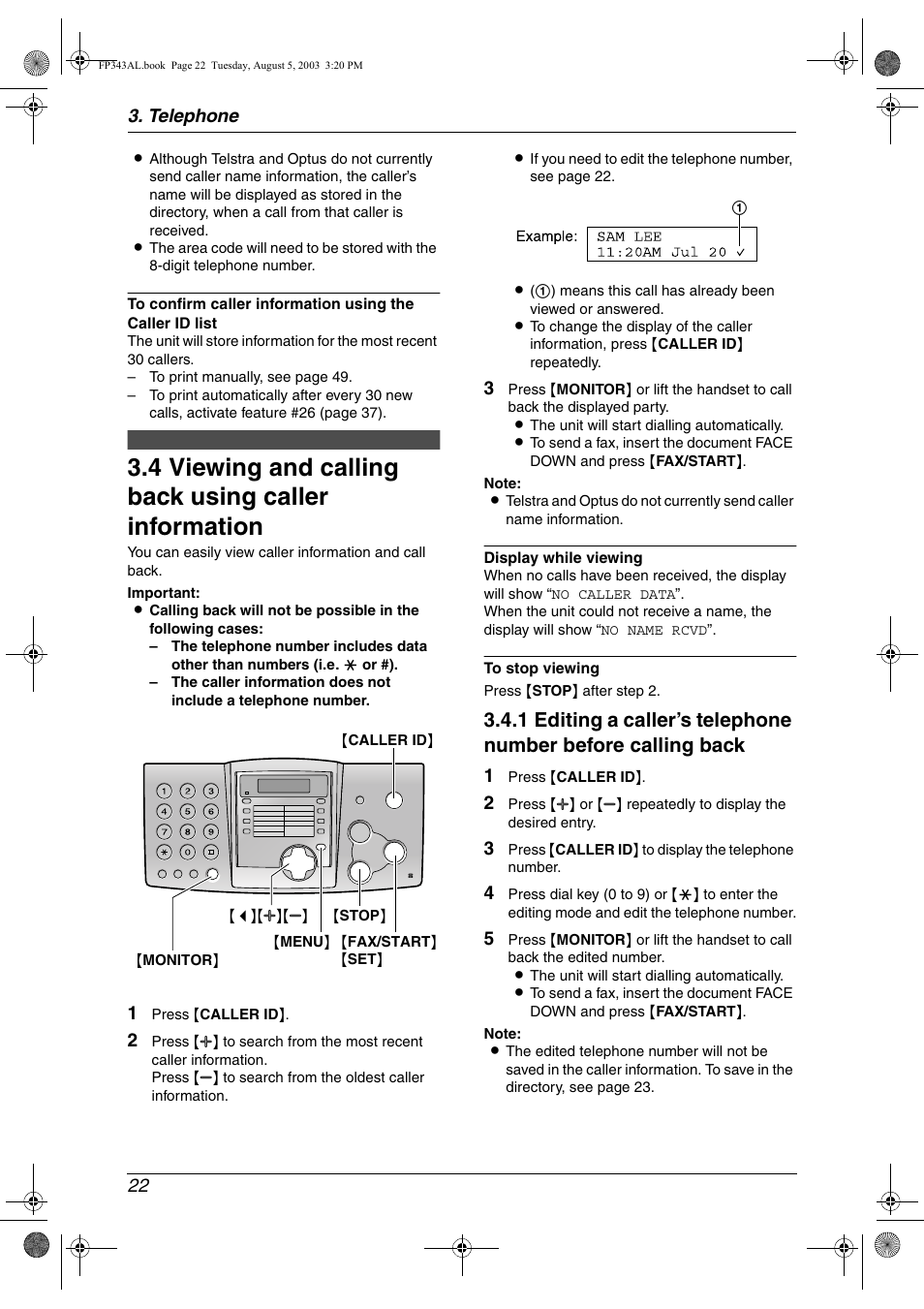 Viewing and calling back using caller information | Panasonic KX-FP343AL User Manual | Page 24 / 58
