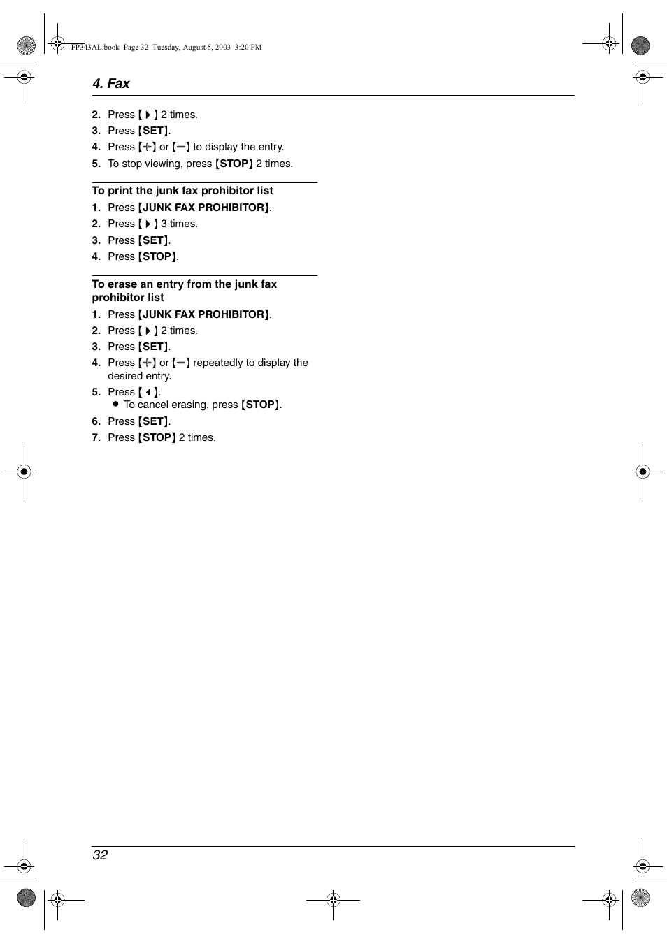 Fax 32 | Panasonic KX-FP343AL User Manual | Page 34 / 58