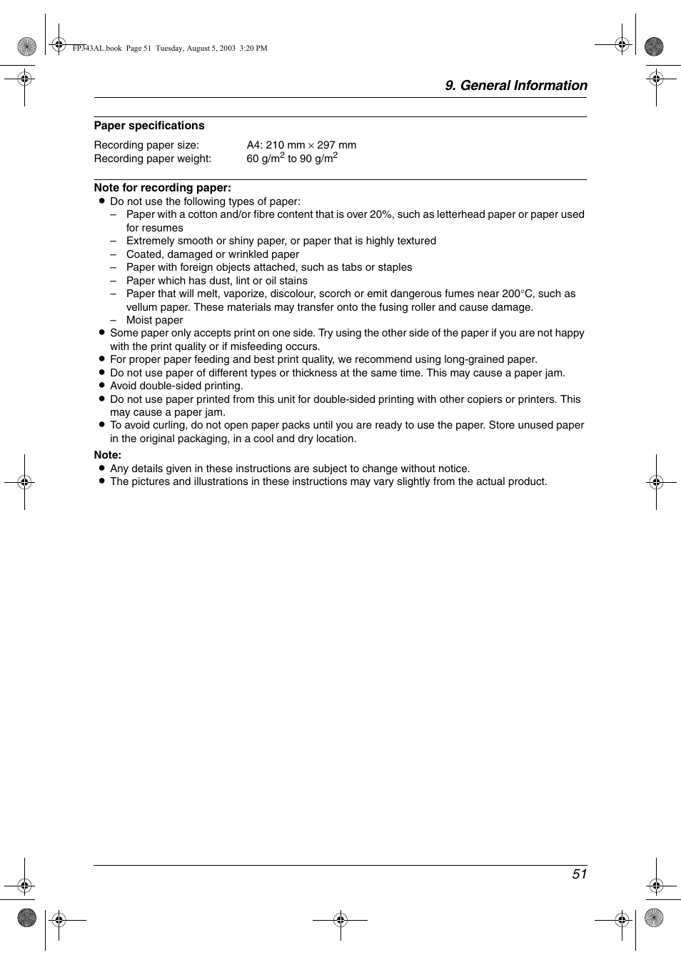 General information 51 | Panasonic KX-FP343AL User Manual | Page 53 / 58