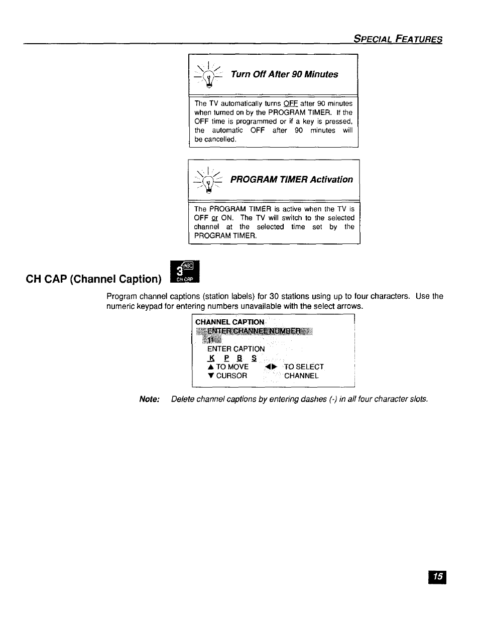 Channel caption, Ch cap (channel caption) | Panasonic CT-F2111X  ES User Manual | Page 16 / 19