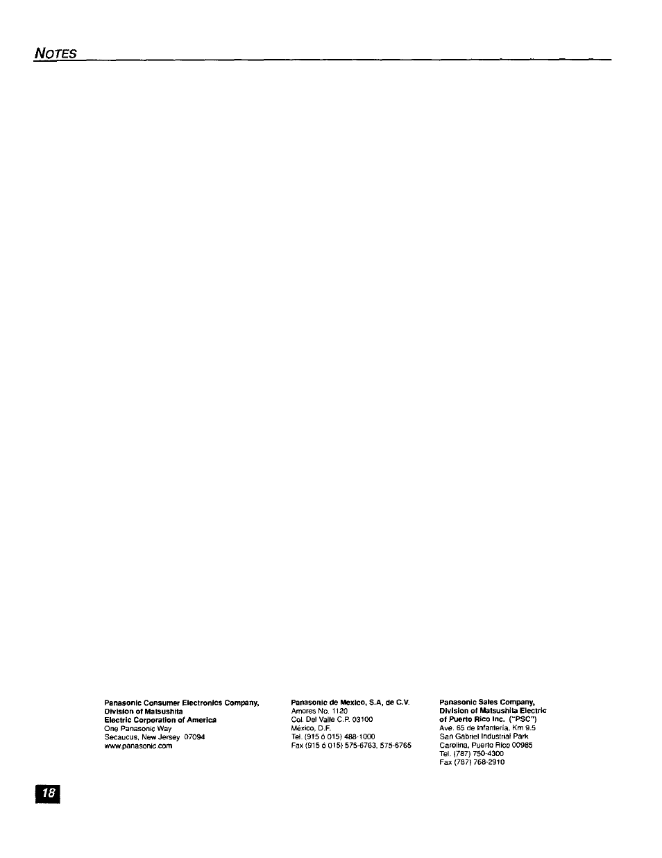 Otes | Panasonic CT-F2111X  ES User Manual | Page 19 / 19