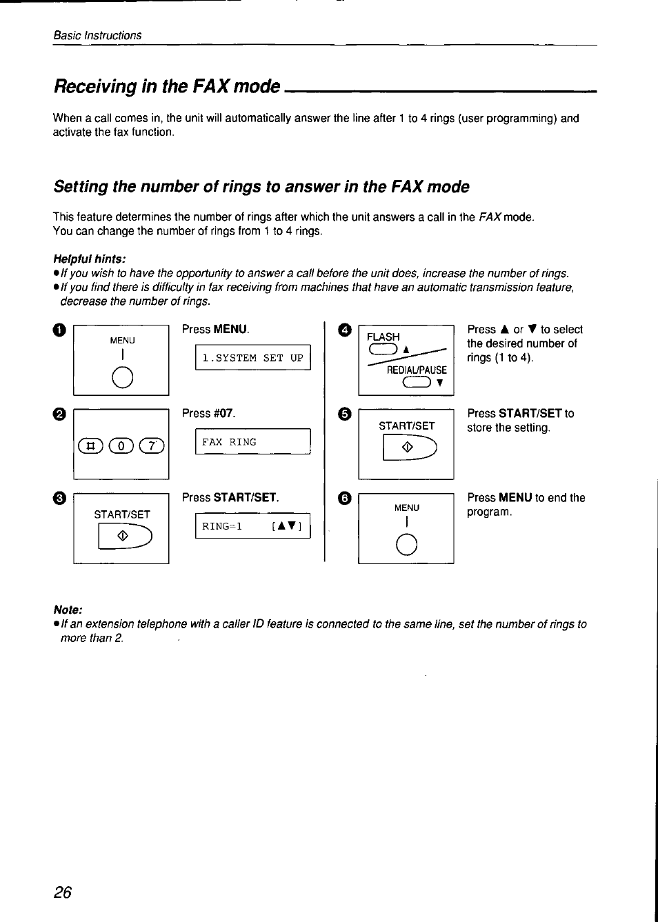 Receiving in the fax mode | Panasonic KX-F750 User Manual | Page 26 / 84