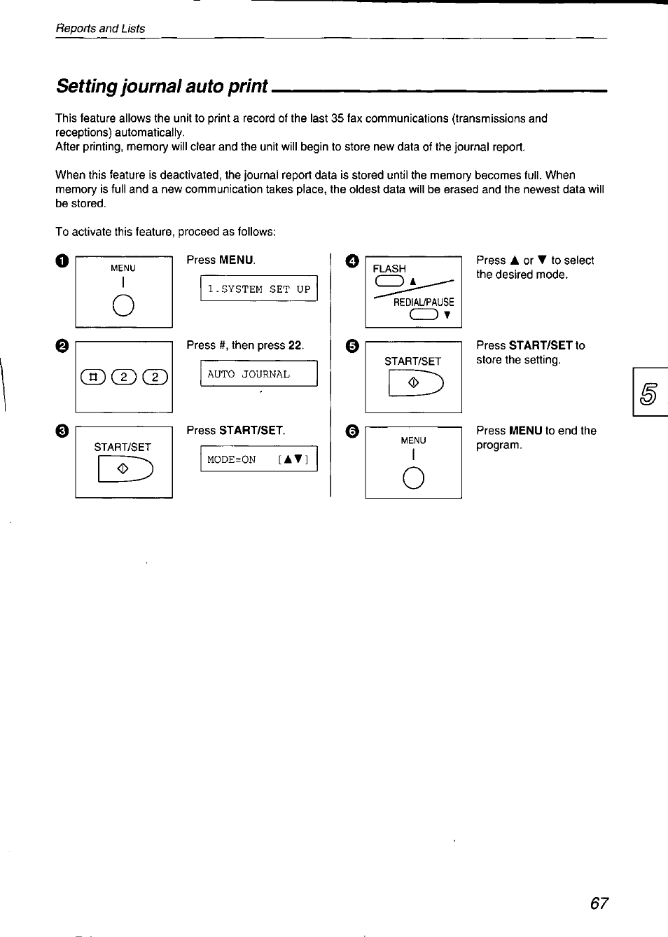 Setting journal auto print | Panasonic KX-F750 User Manual | Page 67 / 84