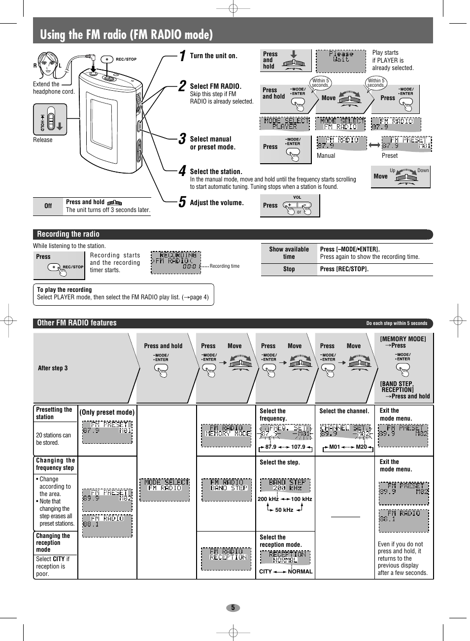 Using the fm radio (fm radio mode) | Panasonic SV-MP30V User Manual | Page 5 / 6