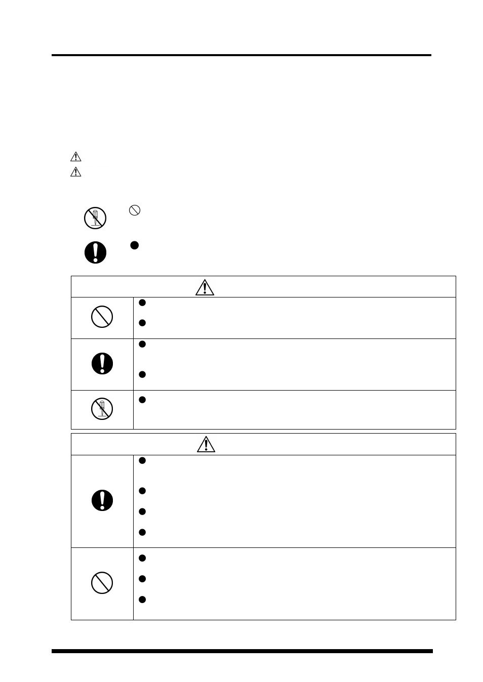 Danger, Warning, Safety precautions | Prohibited, Mandatory, Instruction | Panasonic 35 User Manual | Page 6 / 69